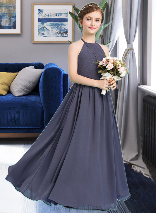 Alayna A-Line Scoop Neck Floor-Length Chiffon Junior Bridesmaid Dress With Ruffle SRSP0013516