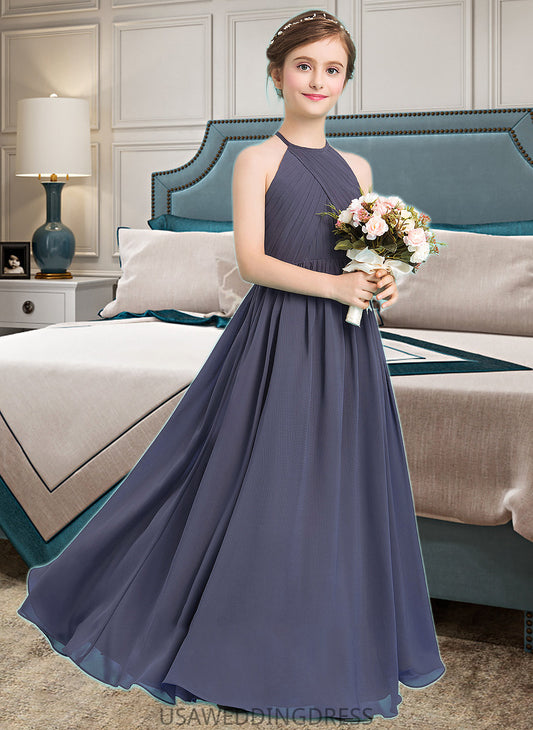 Kimora A-Line Scoop Neck Floor-Length Chiffon Junior Bridesmaid Dress With Ruffle DSP0013516