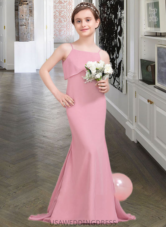 Janice Trumpet/Mermaid Square Neckline Sweep Train Chiffon Junior Bridesmaid Dress With Cascading Ruffles DSP0013518