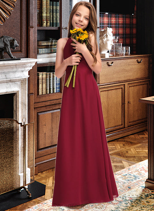 Uerica A-Line Scoop Neck Floor-Length Chiffon Junior Bridesmaid Dress SRSP0013519