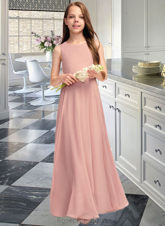 Joy A-Line Scoop Neck Floor-Length Chiffon Junior Bridesmaid Dress With Bow(s) SRSP0013520