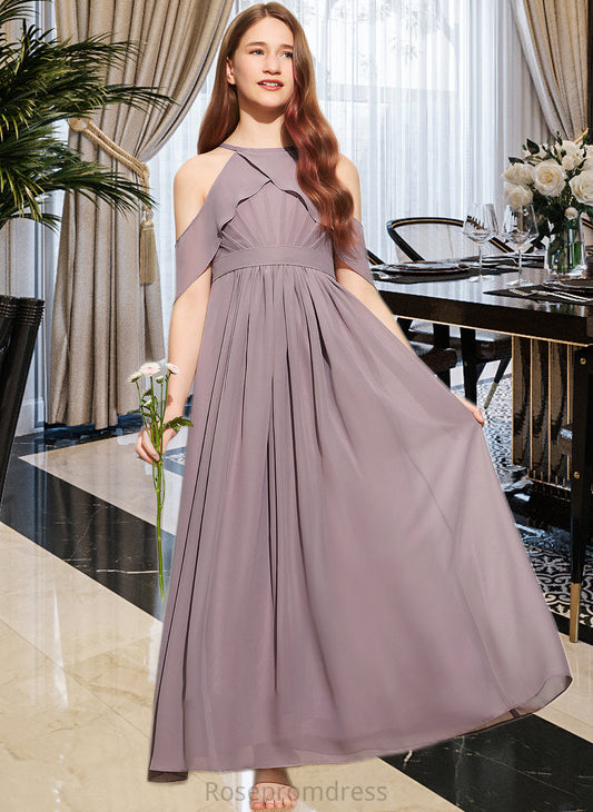 Janae A-Line Scoop Neck Floor-Length Chiffon Junior Bridesmaid Dress With Ruffle SRSP0013521