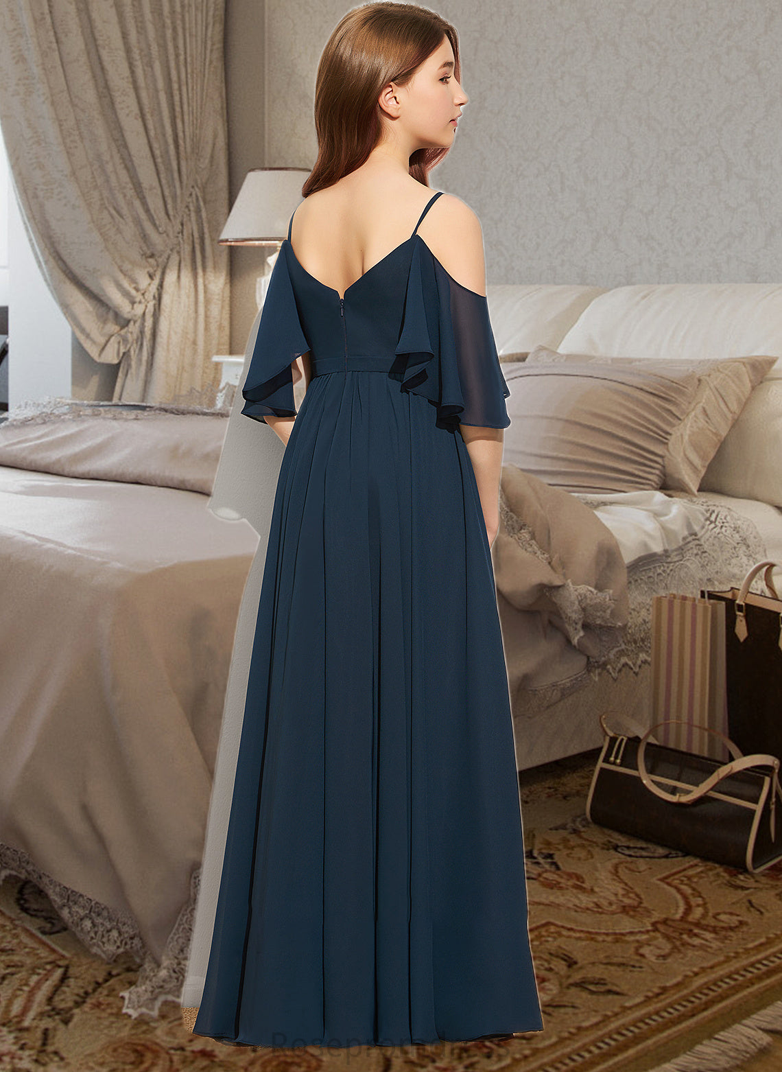 Madalyn A-Line Off-the-Shoulder Floor-Length Chiffon Junior Bridesmaid Dress With Ruffle SRSP0013524