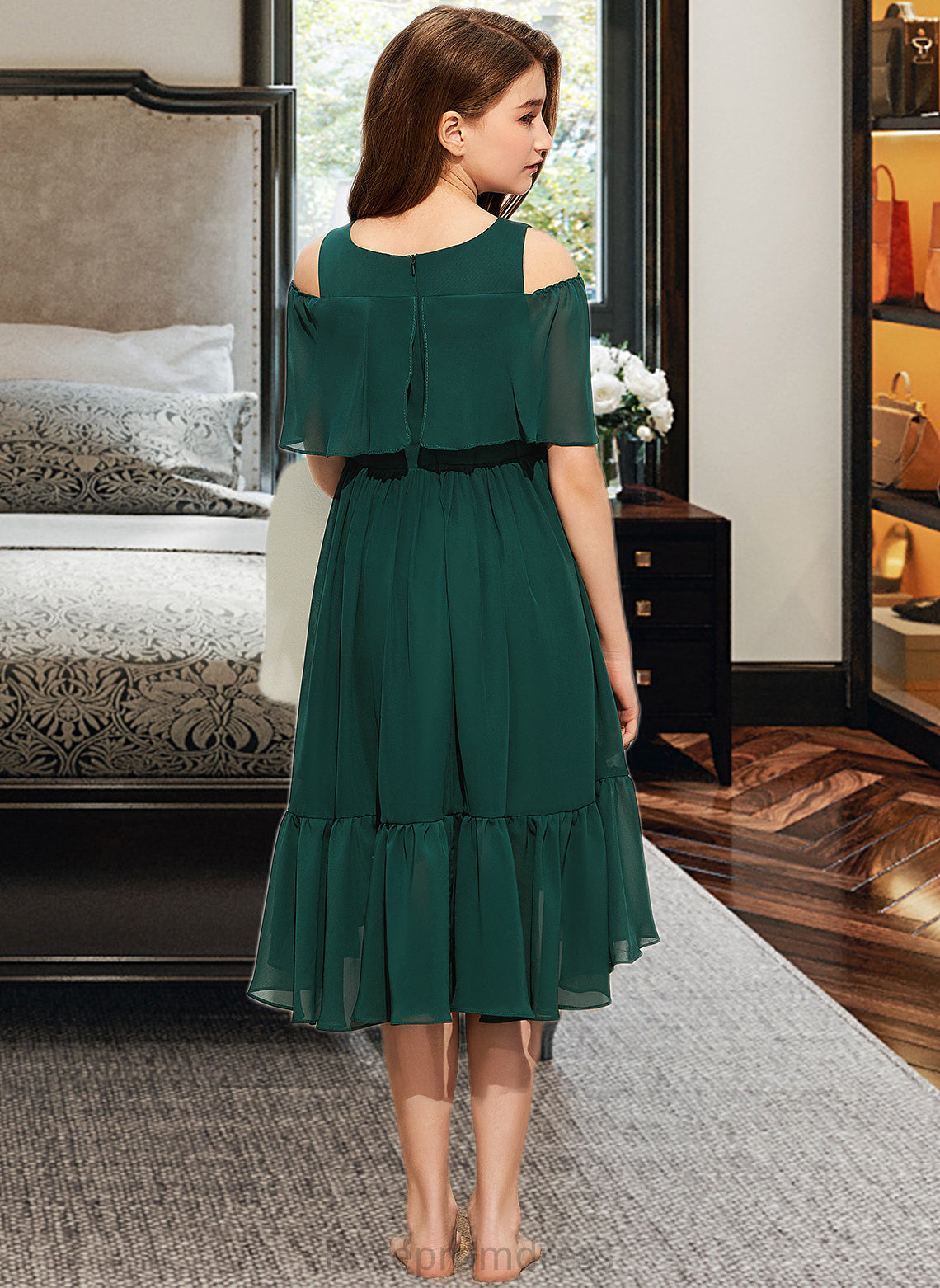 Tricia A-Line Scoop Neck Asymmetrical Chiffon Junior Bridesmaid Dress With Cascading Ruffles SRSP0013526