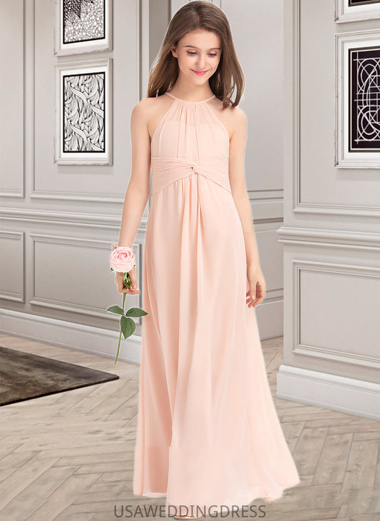 Marissa A-Line Scoop Neck Floor-Length Chiffon Junior Bridesmaid Dress With Ruffle DSP0013528