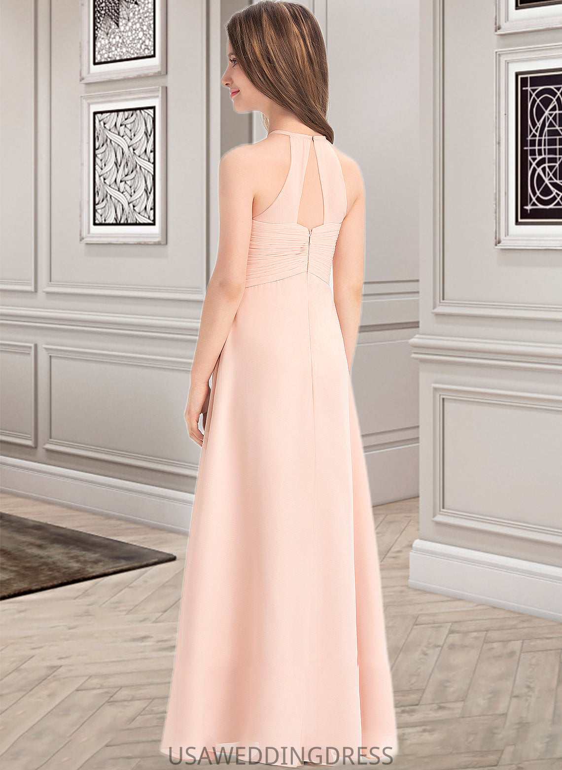 Marissa A-Line Scoop Neck Floor-Length Chiffon Junior Bridesmaid Dress With Ruffle DSP0013528