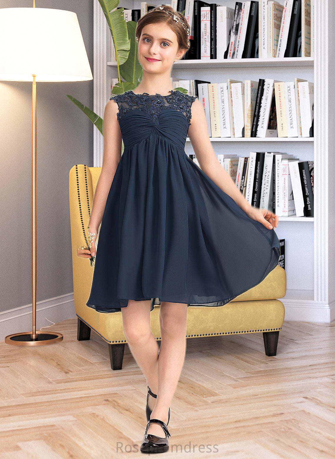 Hedwig Empire Scoop Neck Knee-Length Chiffon Lace Junior Bridesmaid Dress With Ruffle Beading Sequins SRSP0013532