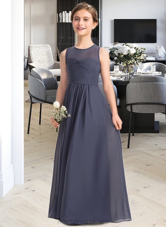 Raquel A-Line Scoop Neck Floor-Length Chiffon Junior Bridesmaid Dress With Ruffle SRSP0013533