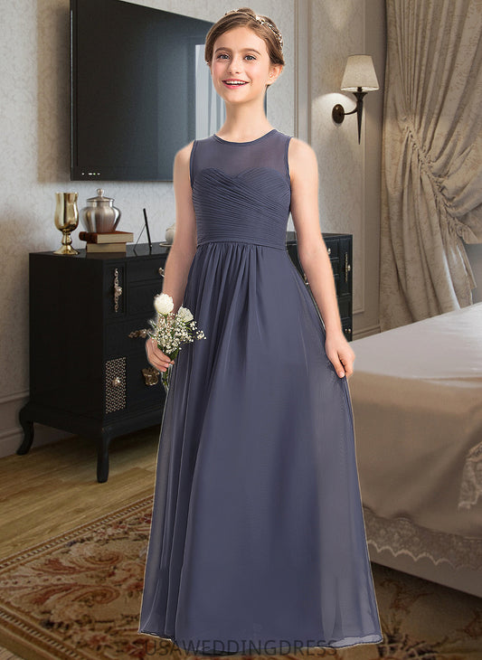 Roberta A-Line Scoop Neck Floor-Length Chiffon Junior Bridesmaid Dress With Ruffle DSP0013533