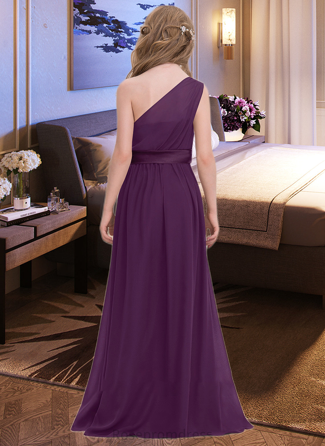 Elizabeth A-Line One-Shoulder Floor-Length Chiffon Junior Bridesmaid Dress With Ruffle SRSP0013544