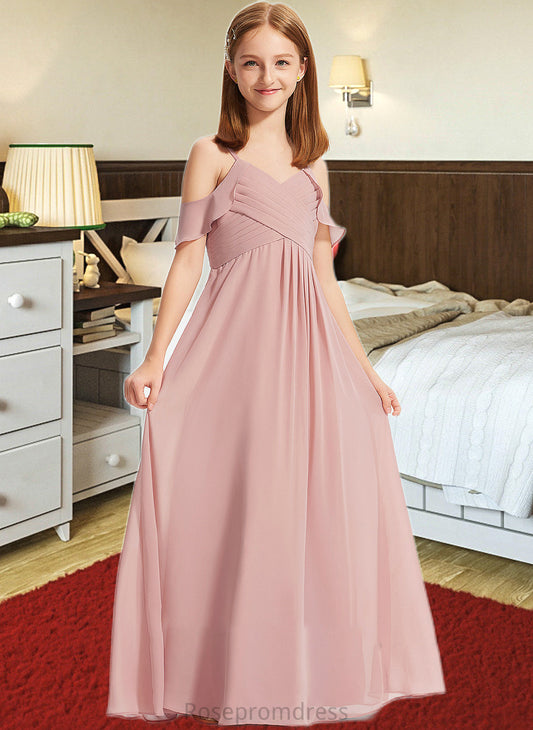 Tianna A-Line Off-the-Shoulder Floor-Length Chiffon Junior Bridesmaid Dress With Cascading Ruffles SRSP0013553