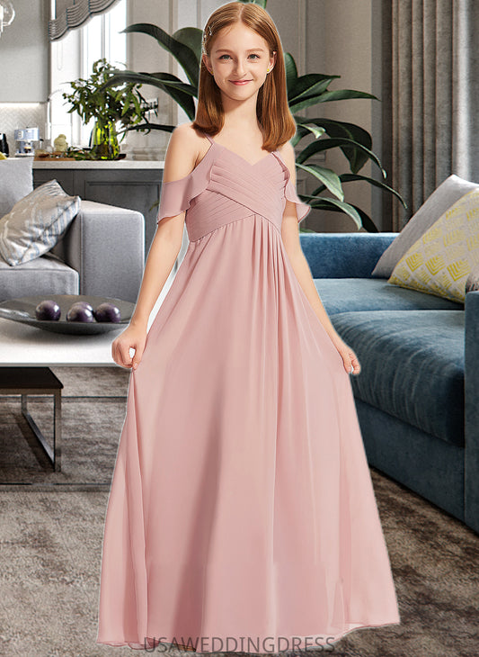 Guadalupe A-Line Off-the-Shoulder Floor-Length Chiffon Junior Bridesmaid Dress With Cascading Ruffles DSP0013553