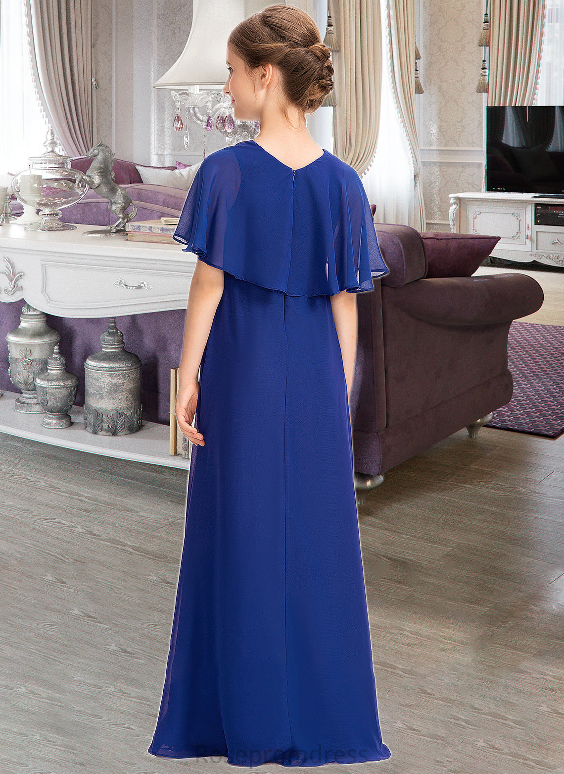 Patti A-Line Scoop Neck Floor-Length Chiffon Junior Bridesmaid Dress With Ruffle Beading SRSP0013560