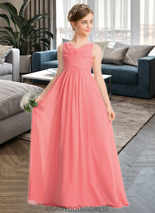 Poll EmpireV-neckFloor-LengthChiffonJuniorBridesmaidDressWithRuffleBeadingSequins#173291 DSP0013562