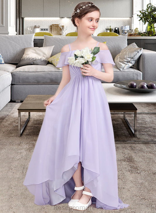 Amelie A-Line Off-the-Shoulder Asymmetrical Chiffon Junior Bridesmaid Dress With Cascading Ruffles SRSP0013566