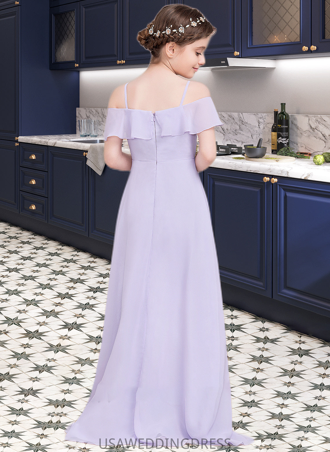 Destiney A-Line Off-the-Shoulder Asymmetrical Chiffon Junior Bridesmaid Dress With Cascading Ruffles DSP0013566