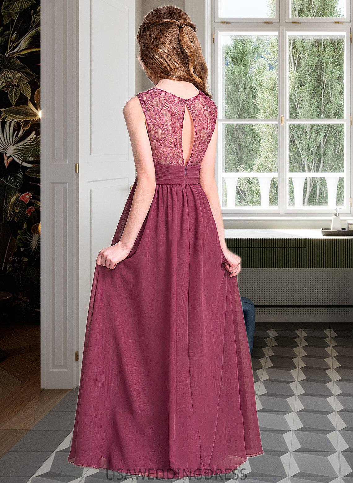 Charlotte A-Line Sweetheart Floor-Length Chiffon Junior Bridesmaid Dress With Ruffle DSP0013568