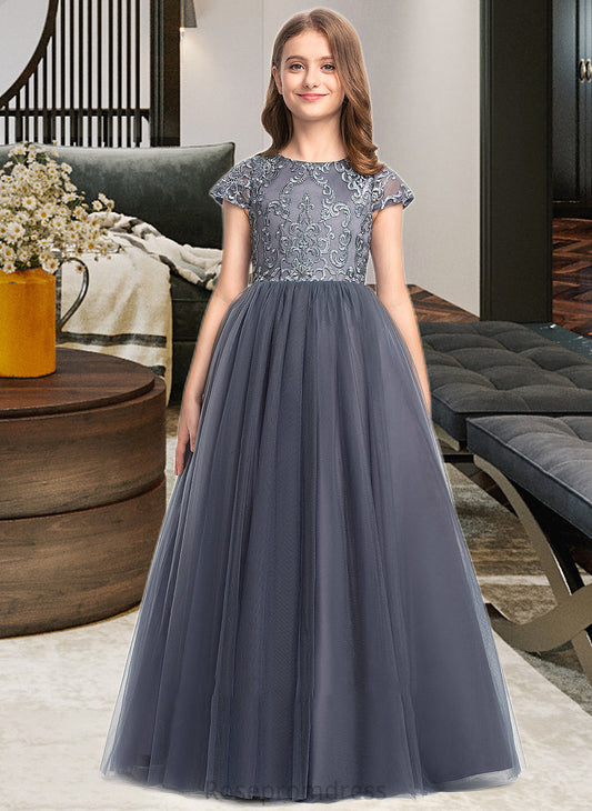 Phoenix Ball-Gown/Princess Scoop Neck Floor-Length Tulle Lace Junior Bridesmaid Dress SRSP0013578