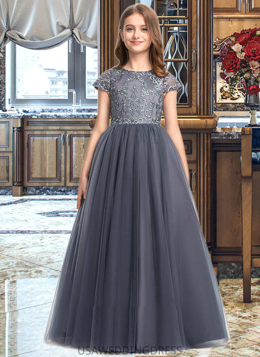 Isabella Ball-Gown/Princess Scoop Neck Floor-Length Tulle Lace Junior Bridesmaid Dress DSP0013578