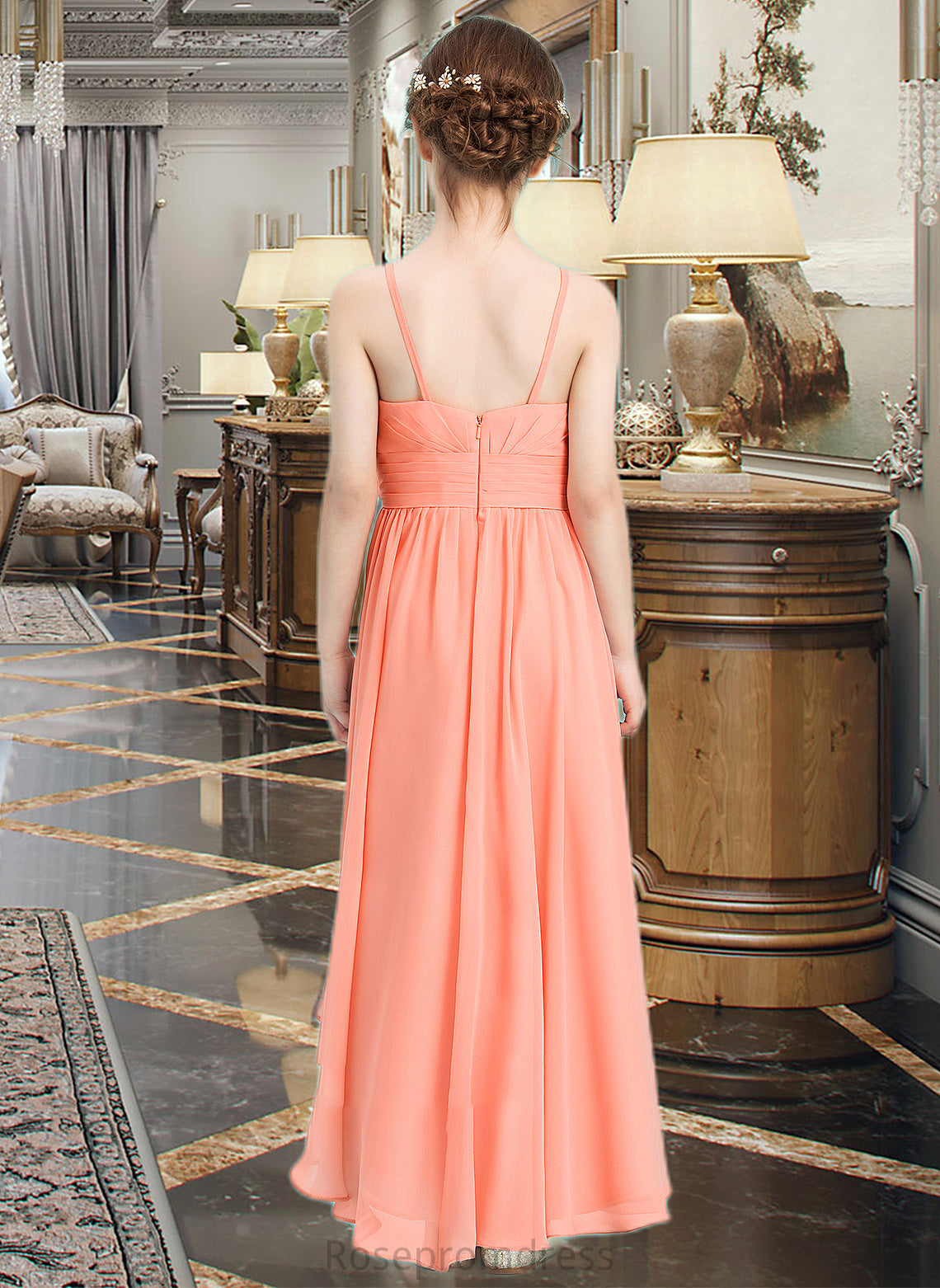 Hillary A-Line Sweetheart Asymmetrical Chiffon Junior Bridesmaid Dress With Ruffle Flower(s) SRSP0013587