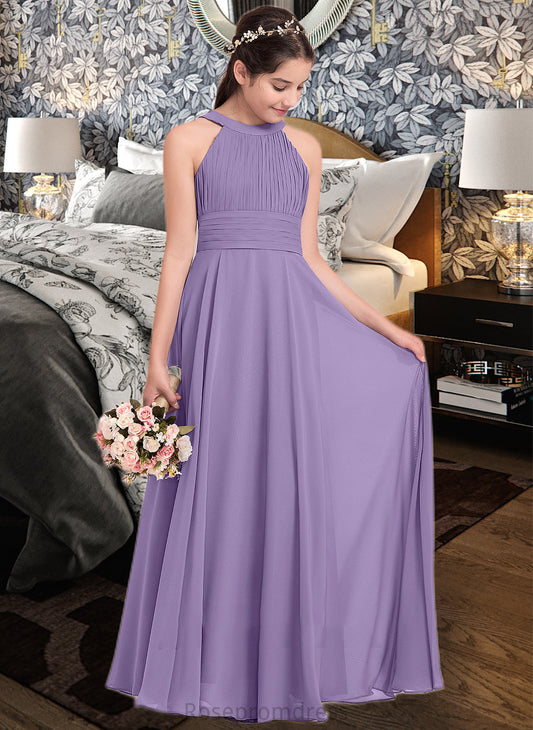 Abigayle A-Line Scoop Neck Floor-Length Chiffon Junior Bridesmaid Dress With Ruffle SRSP0013588