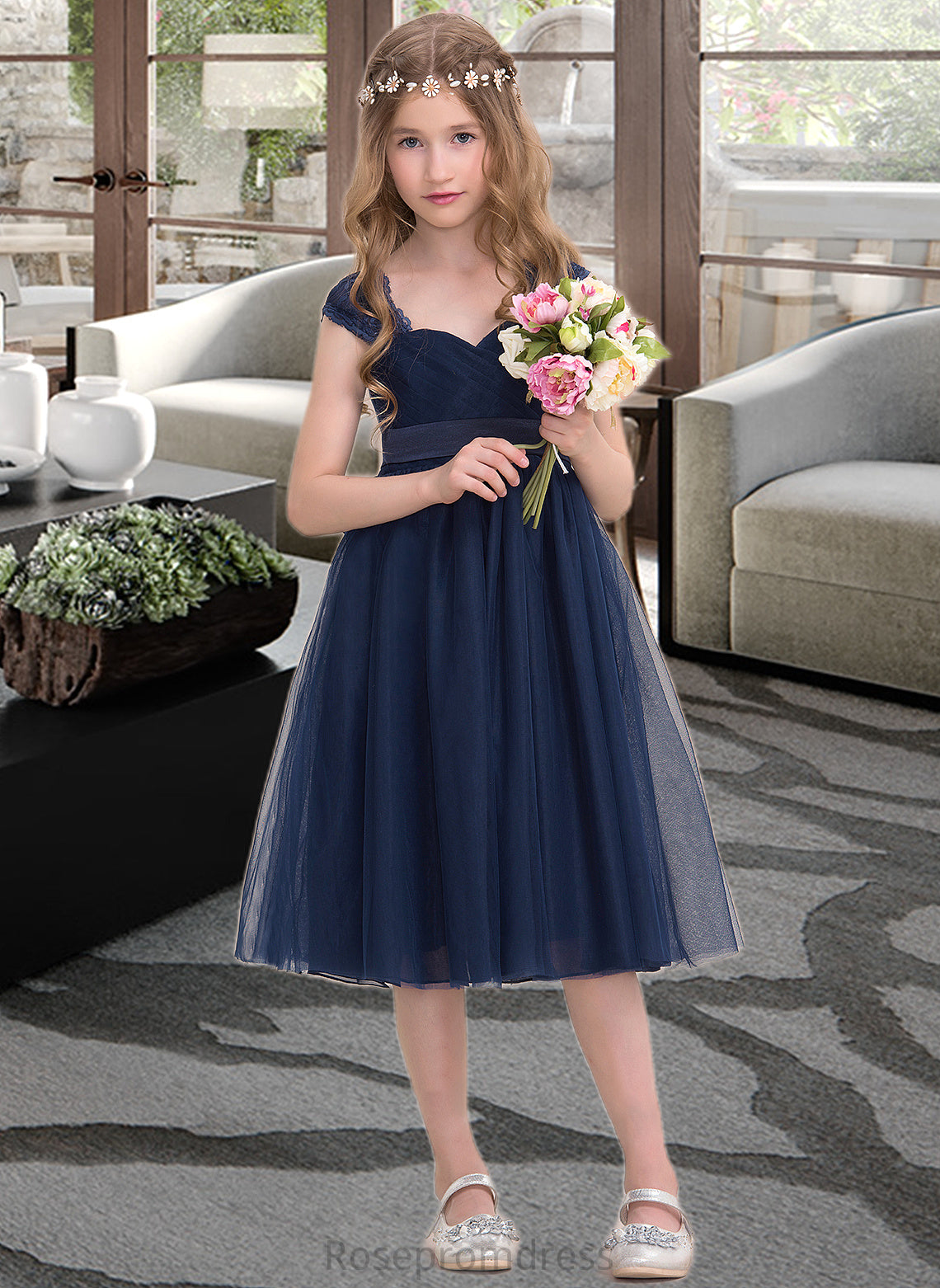 Selina Empire Sweetheart Knee-Length Tulle Junior Bridesmaid Dress With Ruffle SRSP0013590