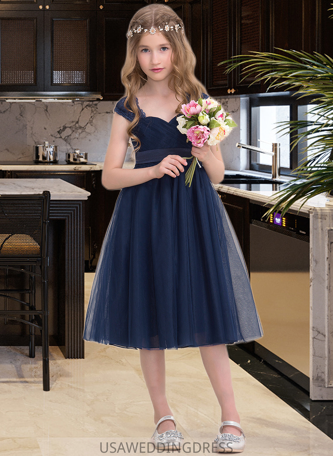 Hedwig Empire Sweetheart Knee-Length Tulle Junior Bridesmaid Dress With Ruffle DSP0013590