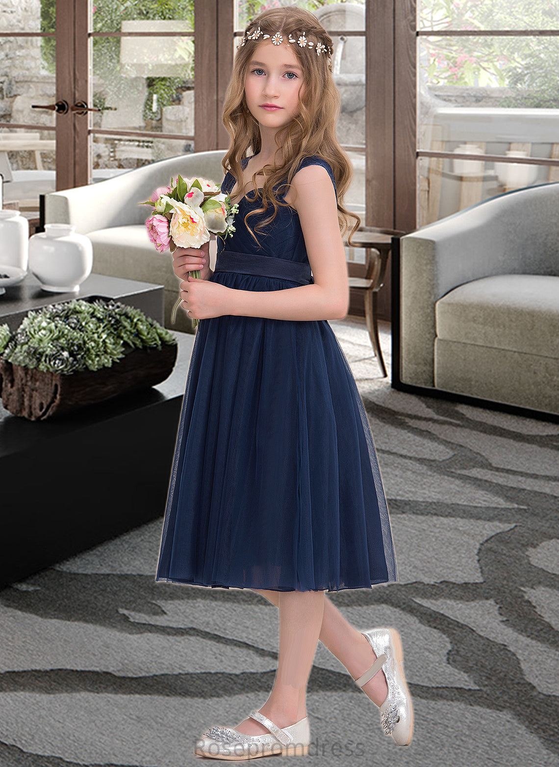 Selina Empire Sweetheart Knee-Length Tulle Junior Bridesmaid Dress With Ruffle SRSP0013590