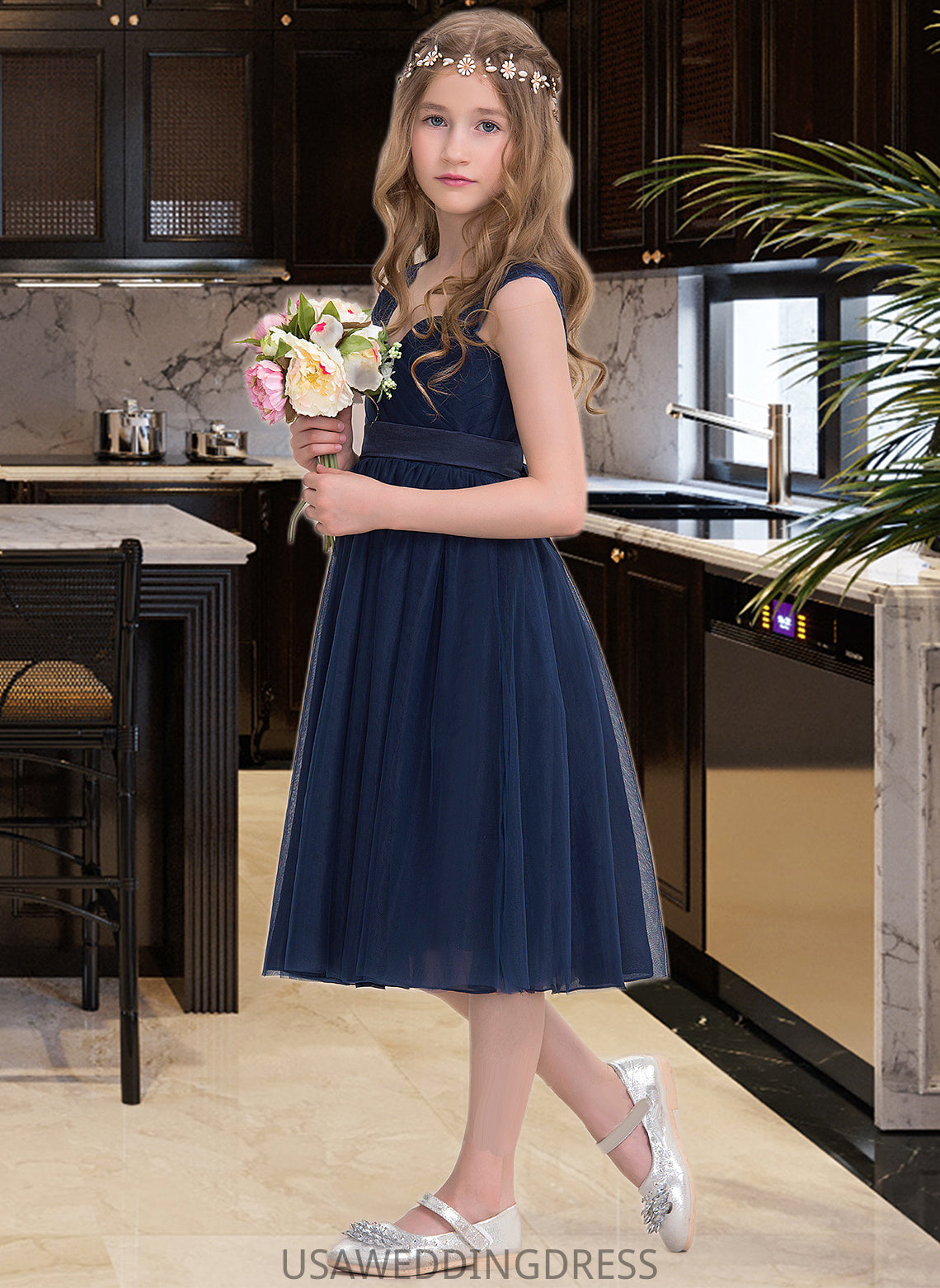 Hedwig Empire Sweetheart Knee-Length Tulle Junior Bridesmaid Dress With Ruffle DSP0013590