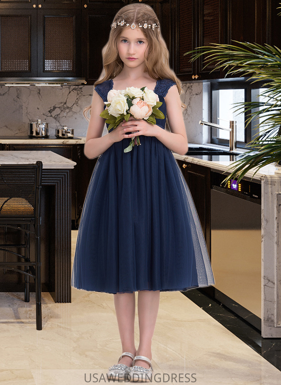 Hedwig Empire Sweetheart Knee-Length Tulle Junior Bridesmaid Dress With Ruffle DSP0013590