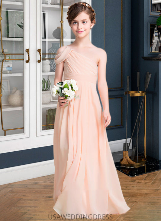 Haylie A-Line One-Shoulder Floor-Length Chiffon Junior Bridesmaid Dress With Ruffle DSP0013594