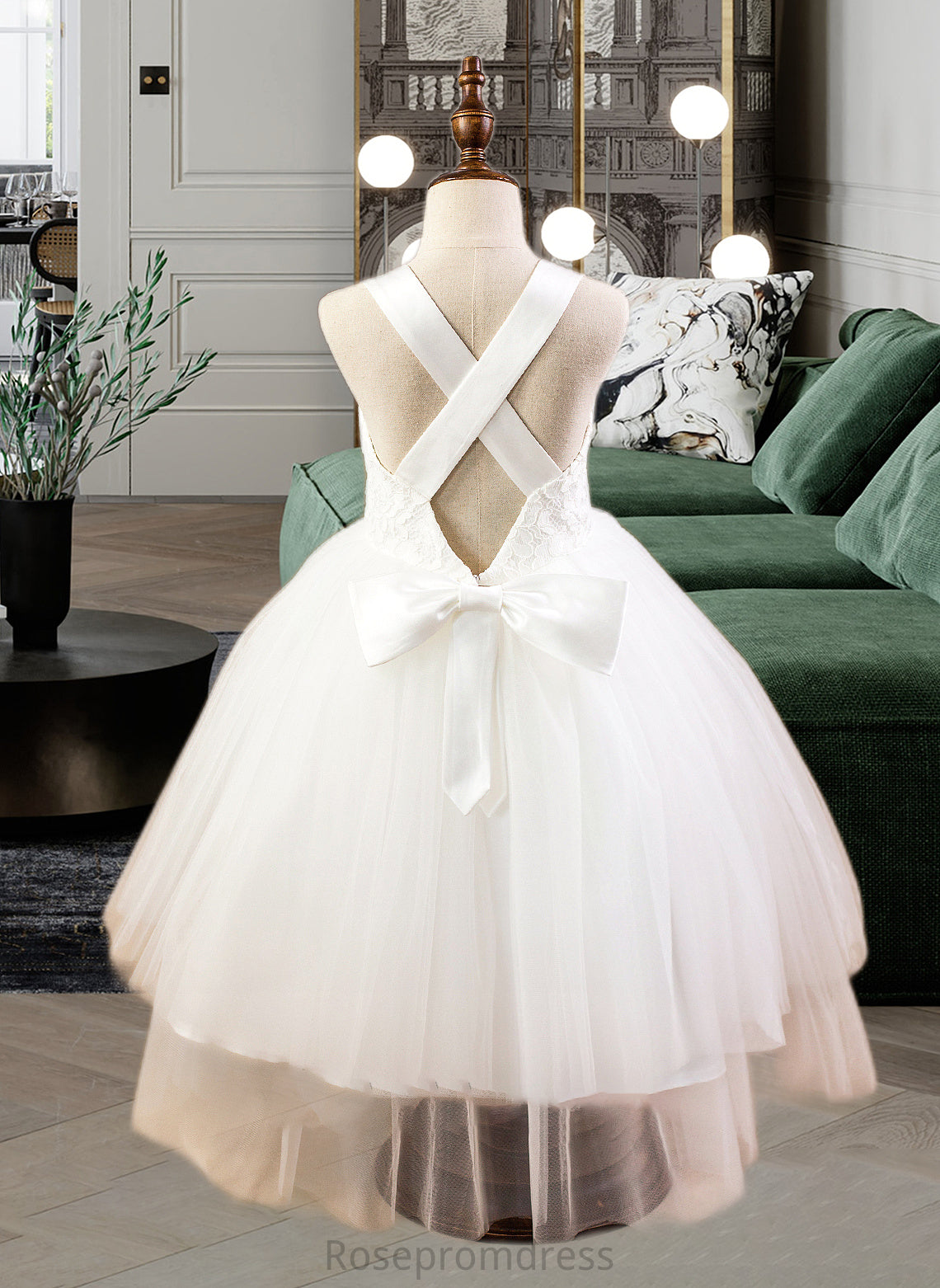 Jaylyn Ball-Gown/Princess Sweetheart Tea-Length Satin Tulle Lace Junior Bridesmaid Dress With Bow(s) SRSP0013597