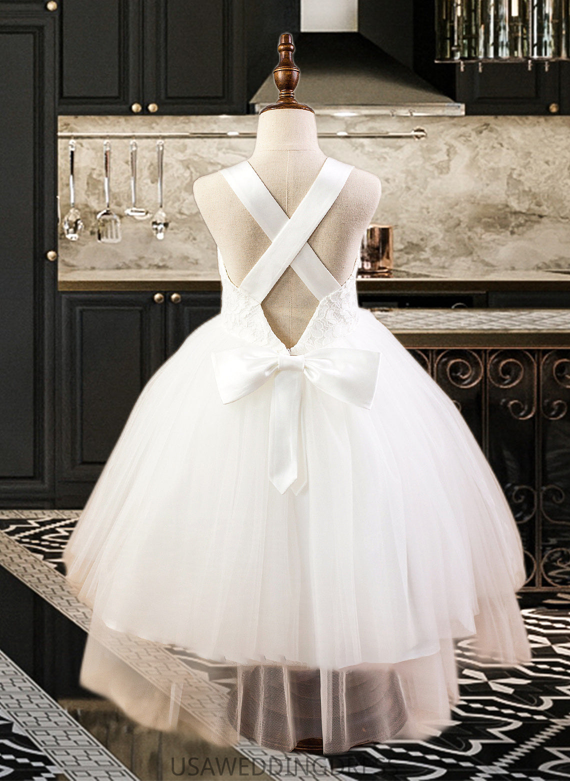 Haven Ball-Gown/Princess Sweetheart Tea-Length Satin Tulle Lace Junior Bridesmaid Dress With Bow(s) DSP0013597