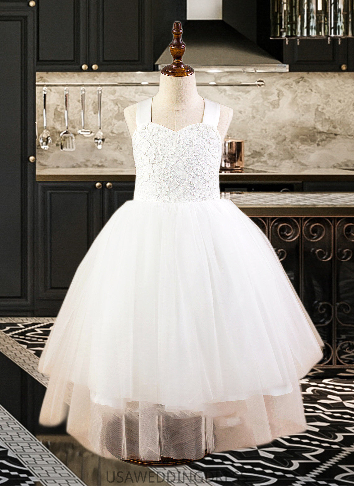 Haven Ball-Gown/Princess Sweetheart Tea-Length Satin Tulle Lace Junior Bridesmaid Dress With Bow(s) DSP0013597