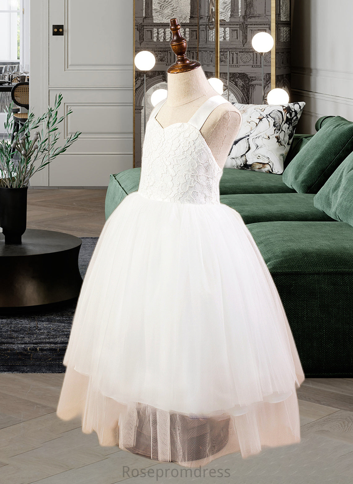 Jaylyn Ball-Gown/Princess Sweetheart Tea-Length Satin Tulle Lace Junior Bridesmaid Dress With Bow(s) SRSP0013597