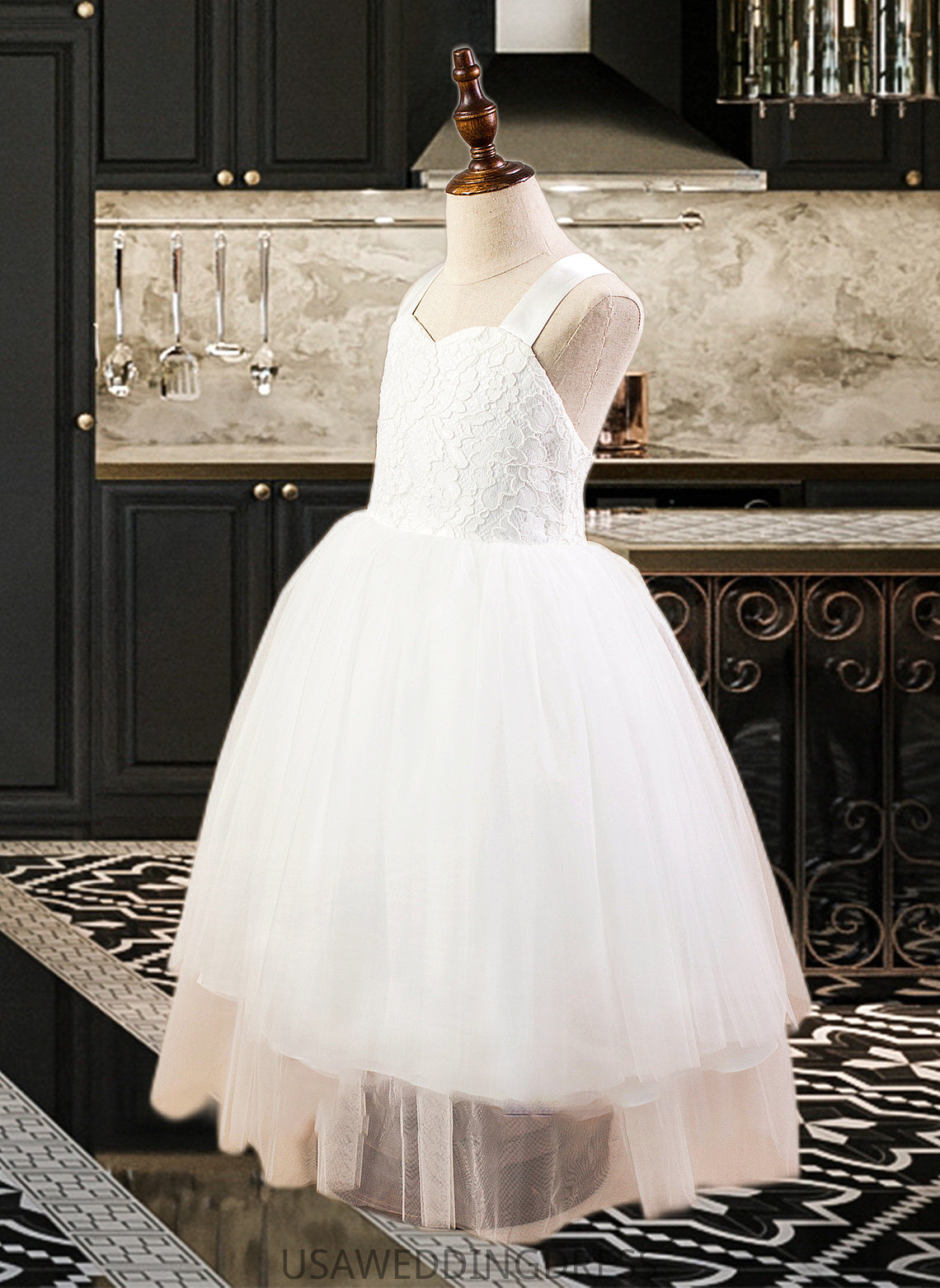 Haven Ball-Gown/Princess Sweetheart Tea-Length Satin Tulle Lace Junior Bridesmaid Dress With Bow(s) DSP0013597