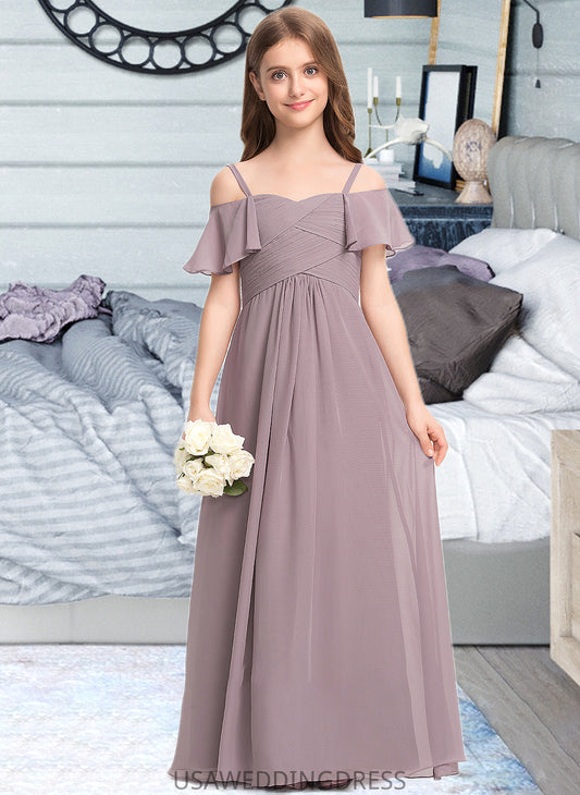 Hadassah A-Line Off-the-Shoulder Floor-Length Chiffon Junior Bridesmaid Dress With Ruffle DSP0013610