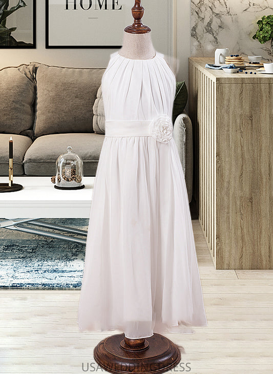 Armani A-Line Scoop Neck Ankle-Length Chiffon Junior Bridesmaid Dress With Flower(s) DSP0013621