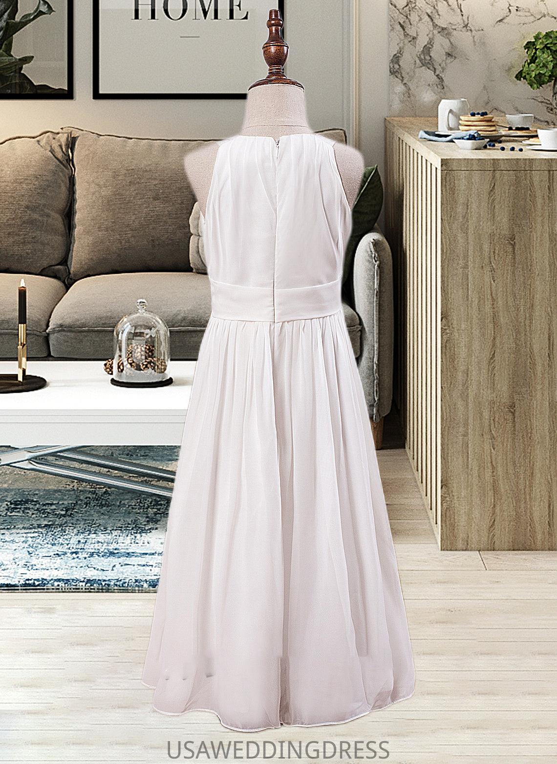 Armani A-Line Scoop Neck Ankle-Length Chiffon Junior Bridesmaid Dress With Flower(s) DSP0013621