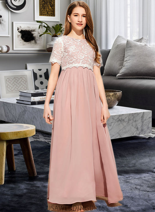 Larissa A-Line Scoop Neck Floor-Length Chiffon Lace Junior Bridesmaid Dress DSP0013623