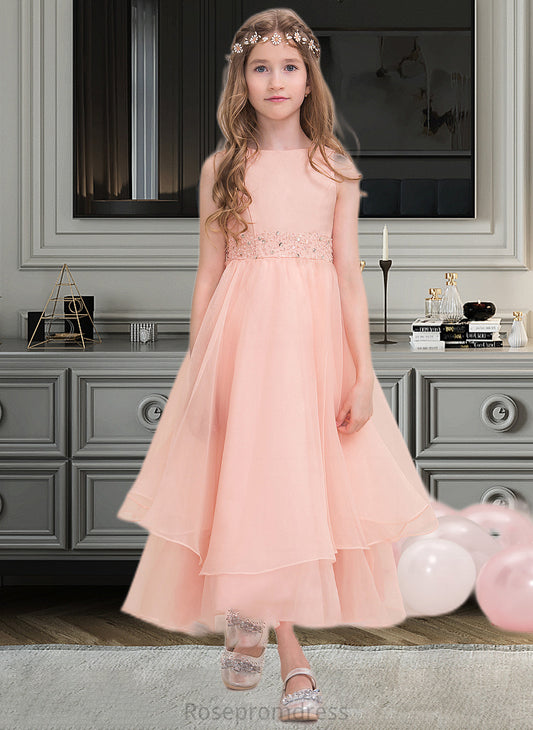 Yazmin A-Line Scoop Neck Ankle-Length Organza Junior Bridesmaid Dress With Beading Sequins SRSP0013633