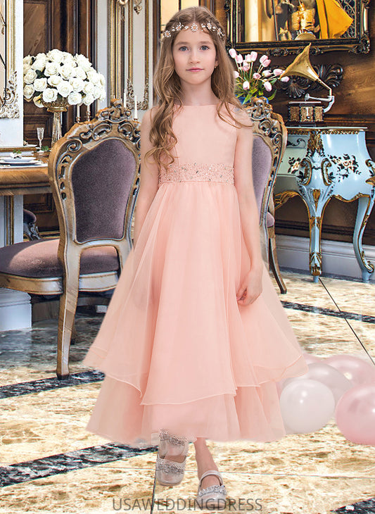 Joyce A-Line Scoop Neck Ankle-Length Organza Junior Bridesmaid Dress With Beading Sequins DSP0013633