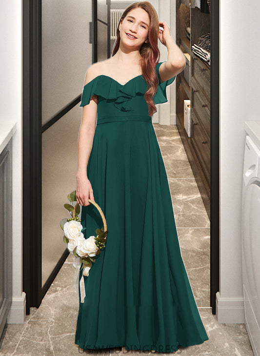 Bianca A-Line Off-the-Shoulder Floor-Length Chiffon Junior Bridesmaid Dress With Cascading Ruffles DSP0013635