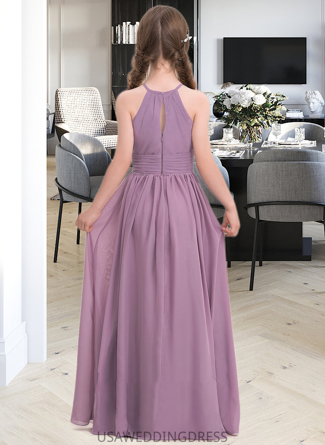 Reagan A-LineScoopNeckFloor-LengthChiffonJuniorBridesmaidDressWithRuffle#119580 DSP0013647