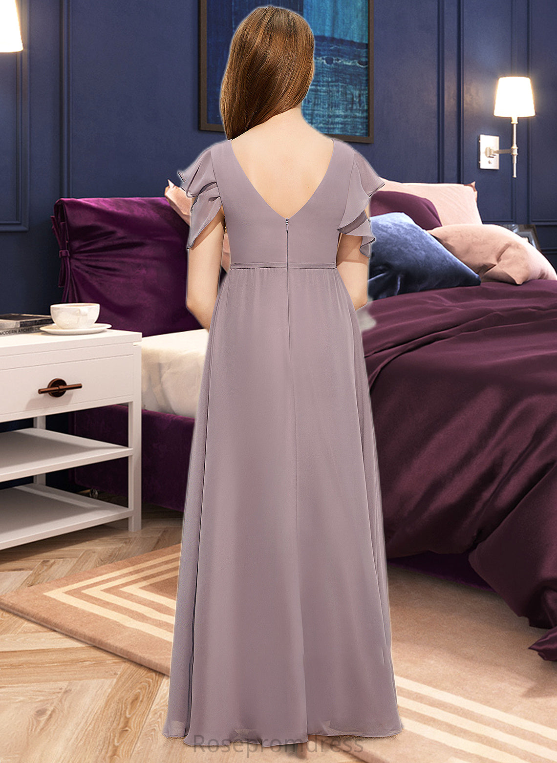 Micaela A-Line Scoop Neck Floor-Length Chiffon Junior Bridesmaid Dress With Cascading Ruffles SRSP0013649