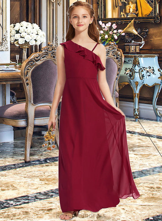 Kaia A-Line One-Shoulder Floor-Length Chiffon Junior Bridesmaid Dress With Ruffles SRSP0013650