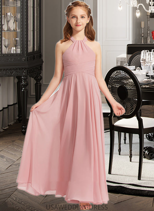 Salome A-Line Square Neckline Floor-Length Chiffon Junior Bridesmaid Dress With Ruffle DSP0013651