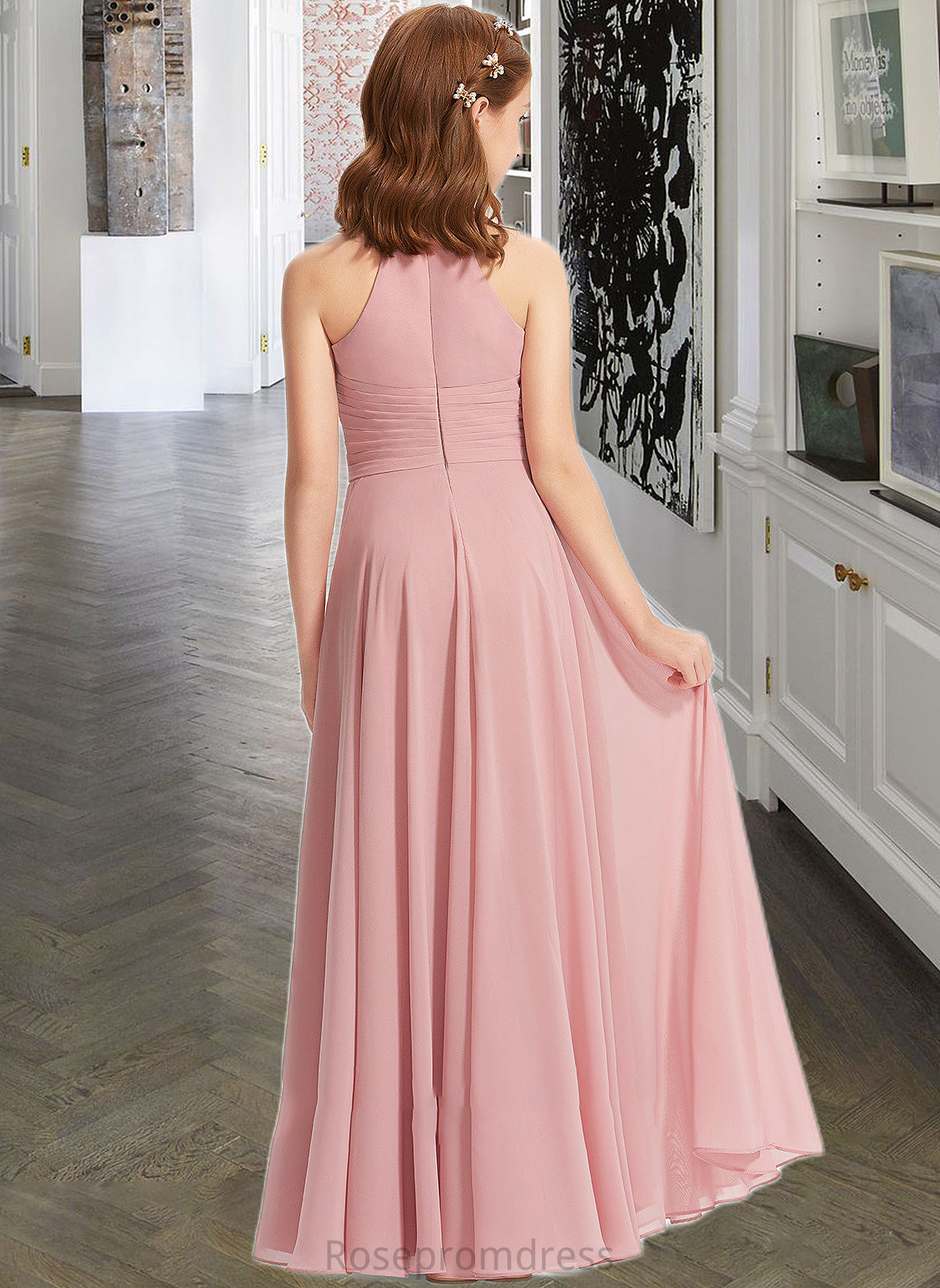 Vivienne A-Line Square Neckline Floor-Length Chiffon Junior Bridesmaid Dress With Ruffle SRSP0013651