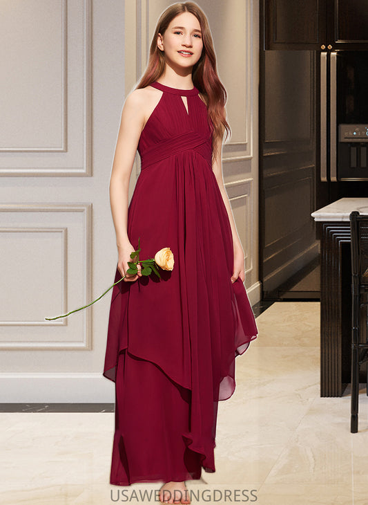 Danika A-Line Scoop Neck Floor-Length Chiffon Junior Bridesmaid Dress With Ruffle DSP0013654