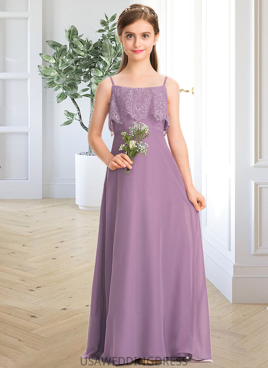 Aniya A-Line Square Neckline Floor-Length Chiffon Lace Junior Bridesmaid Dress DSP0013660